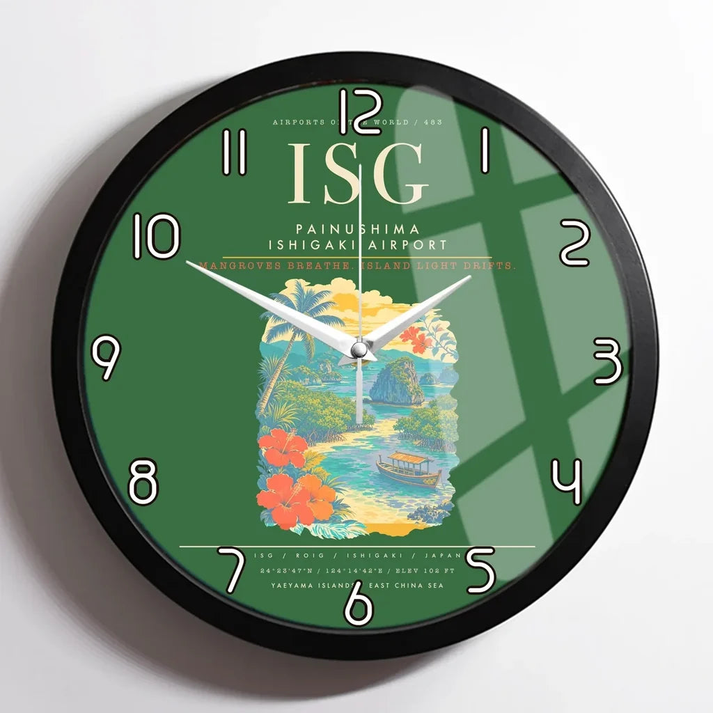 Painushima Ishigaki Airport ISG Wall-Clock Framed - Green