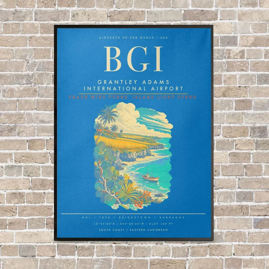Grantley Adams International Airport BGI - Canvas Framed - Turquoise