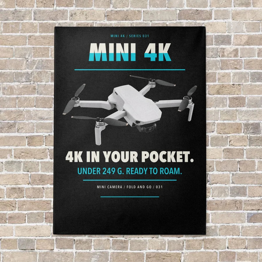 DJI Mini 4K vertical canvas print - no frame - black background