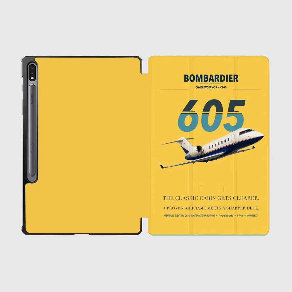 Bombardier Challenger 605 design on yellow samsung tablet tablet case