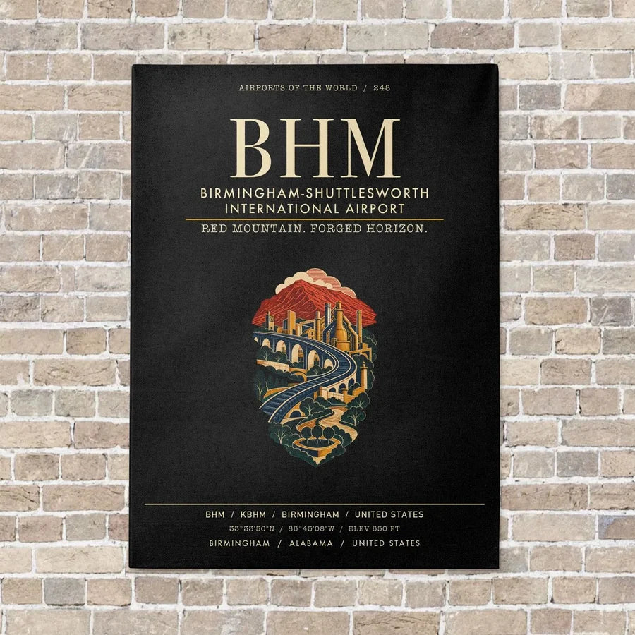 Birmingham-Shuttlesworth International Airport BHM vertical canvas print - no frame - black background