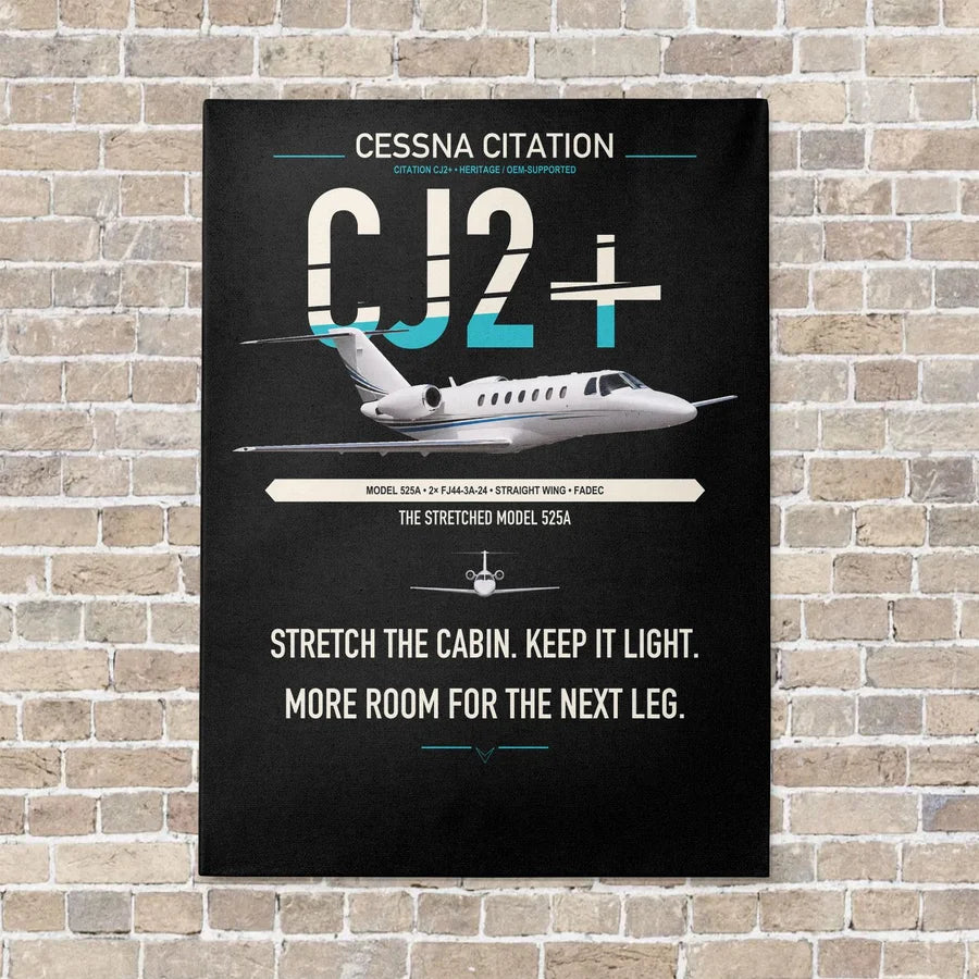 Cessna Citation CJ2+ vertical canvas print - no frame - black background