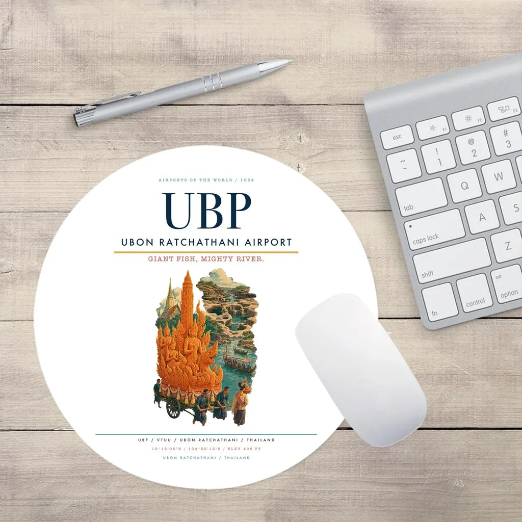 Ubon Ratchathani Airport (UBP) design on white round mouse pad