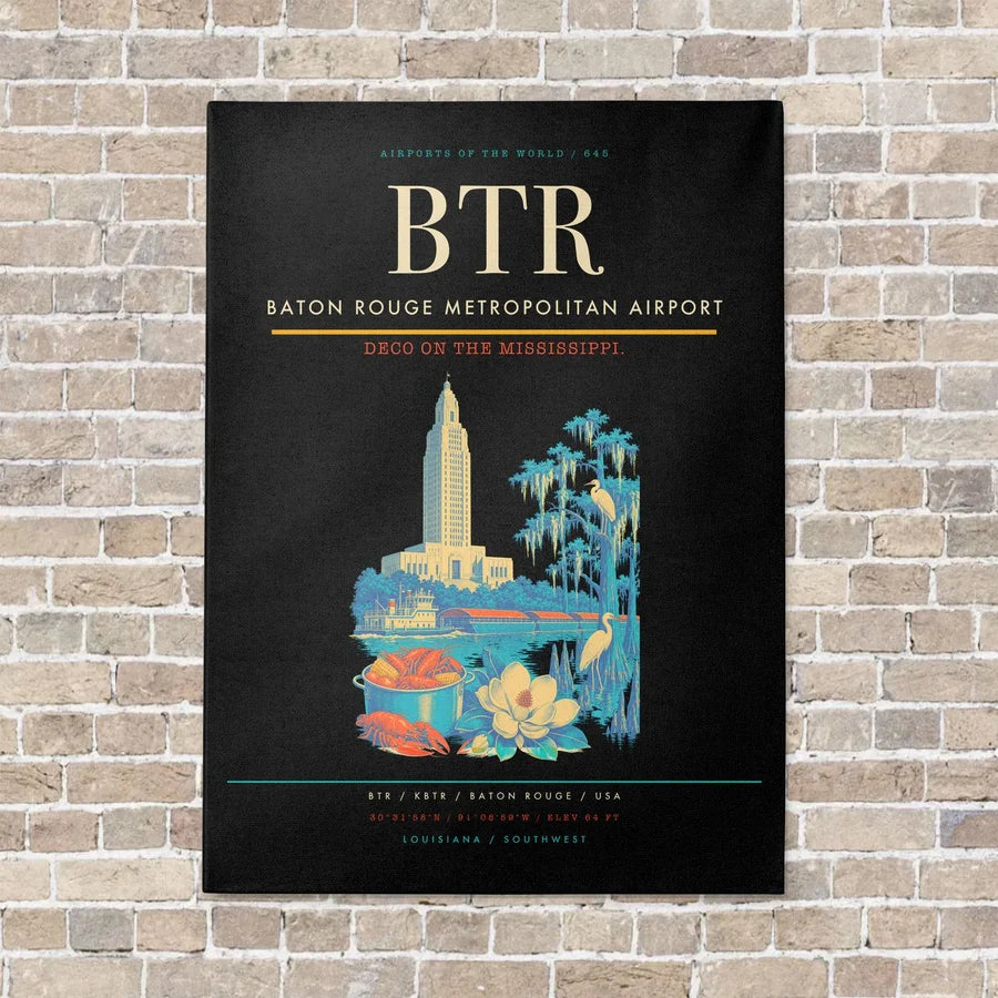 Baton Rouge Metropolitan Airport BTR - Canvas No Frame - Black