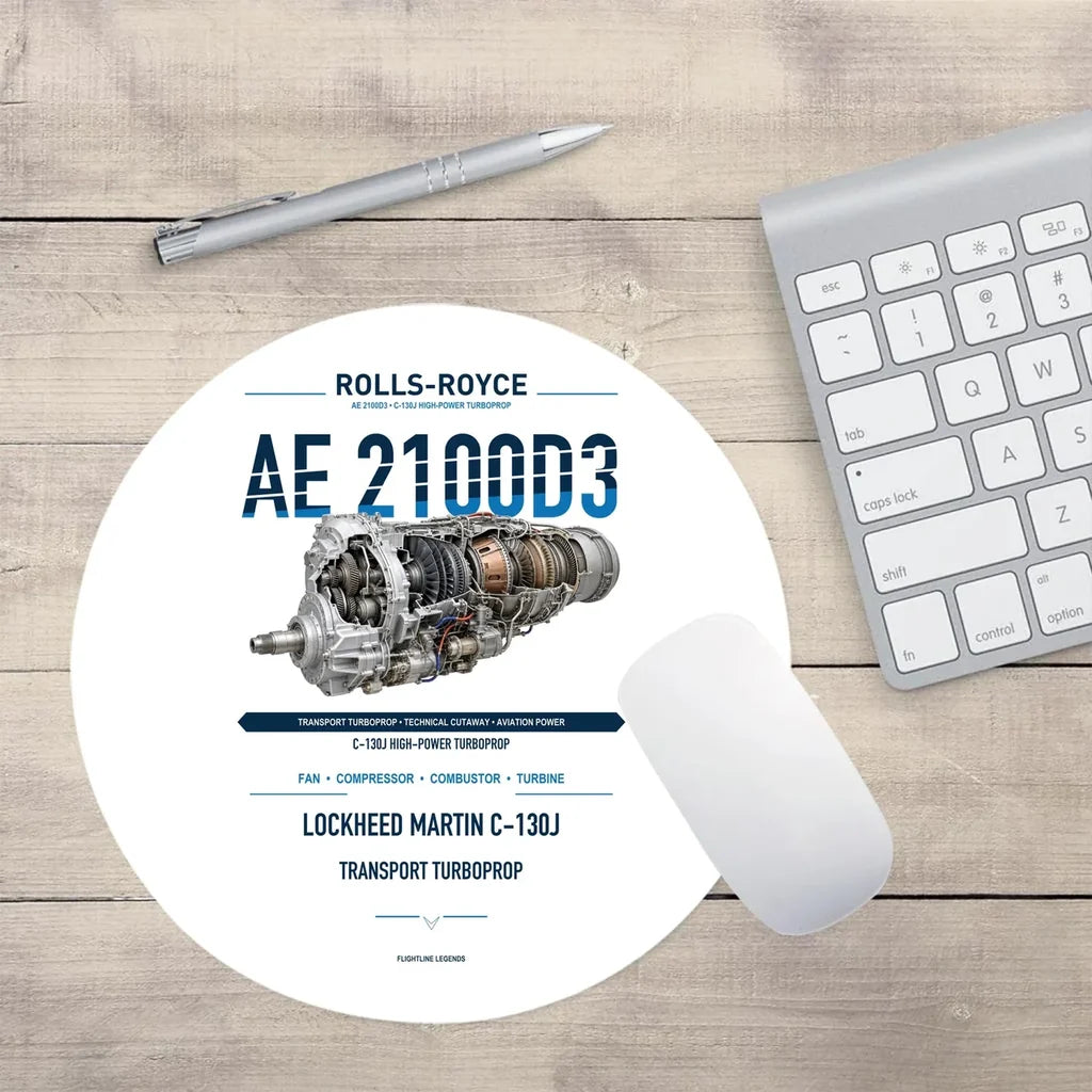 AE 2100D3 design on white round mouse pad
