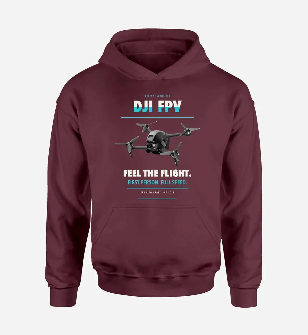 DJI FPV design on dark red hoodie single side