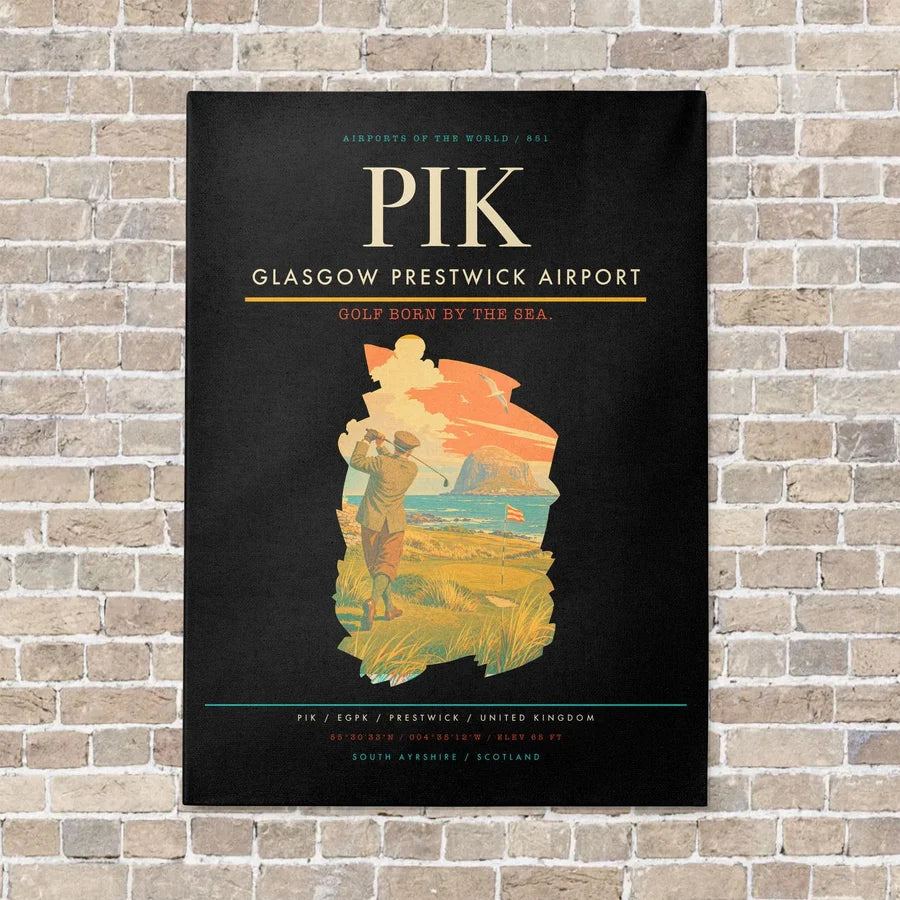 Glasgow Prestwick Airport PIK vertical canvas print - no frame - black background
