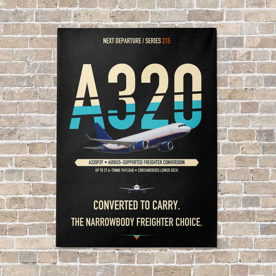 Airbus A320P2F vertical canvas print - no frame - black background