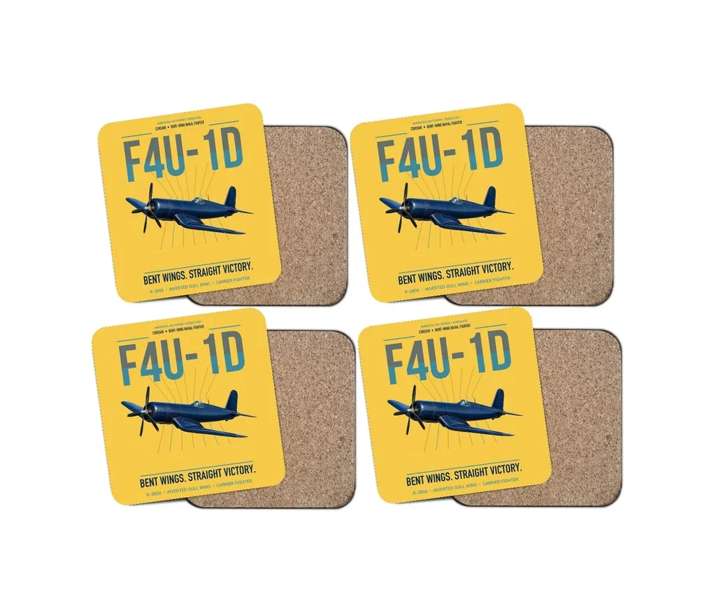 F4U-1D Corsair design on yellow 4 pieces set coaster