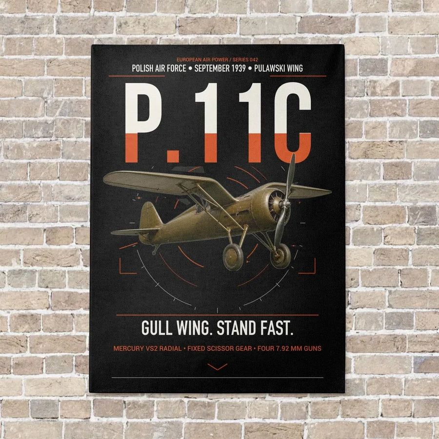 PZL P.11c vertical canvas print - no frame - black background