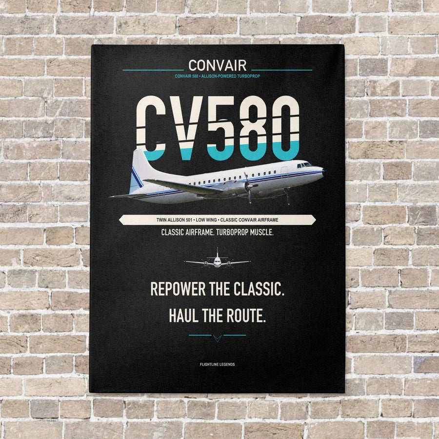 Convair 580 vertical canvas print - no frame - black background