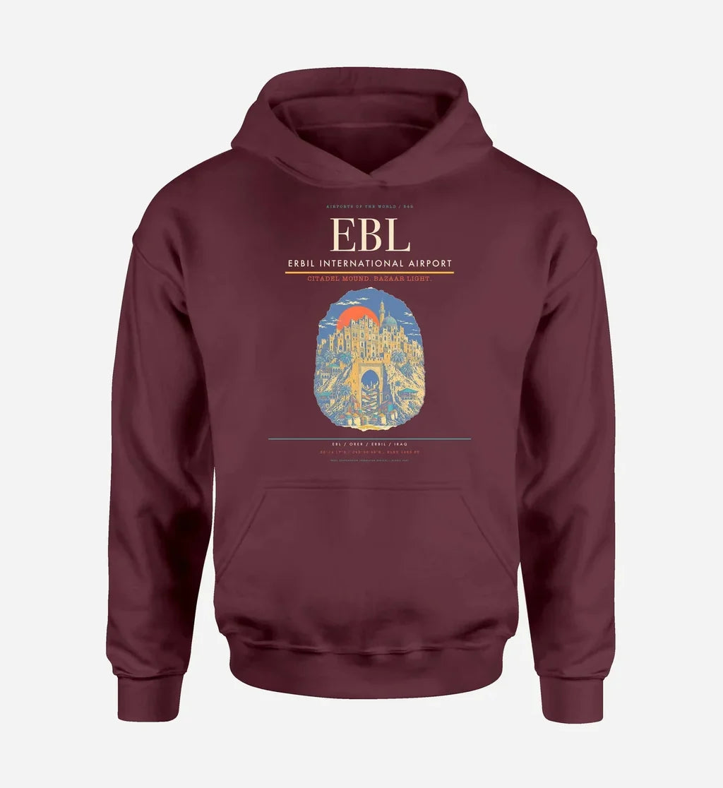 Erbil International Airport (EBL) design on dark red hoodie single-side print