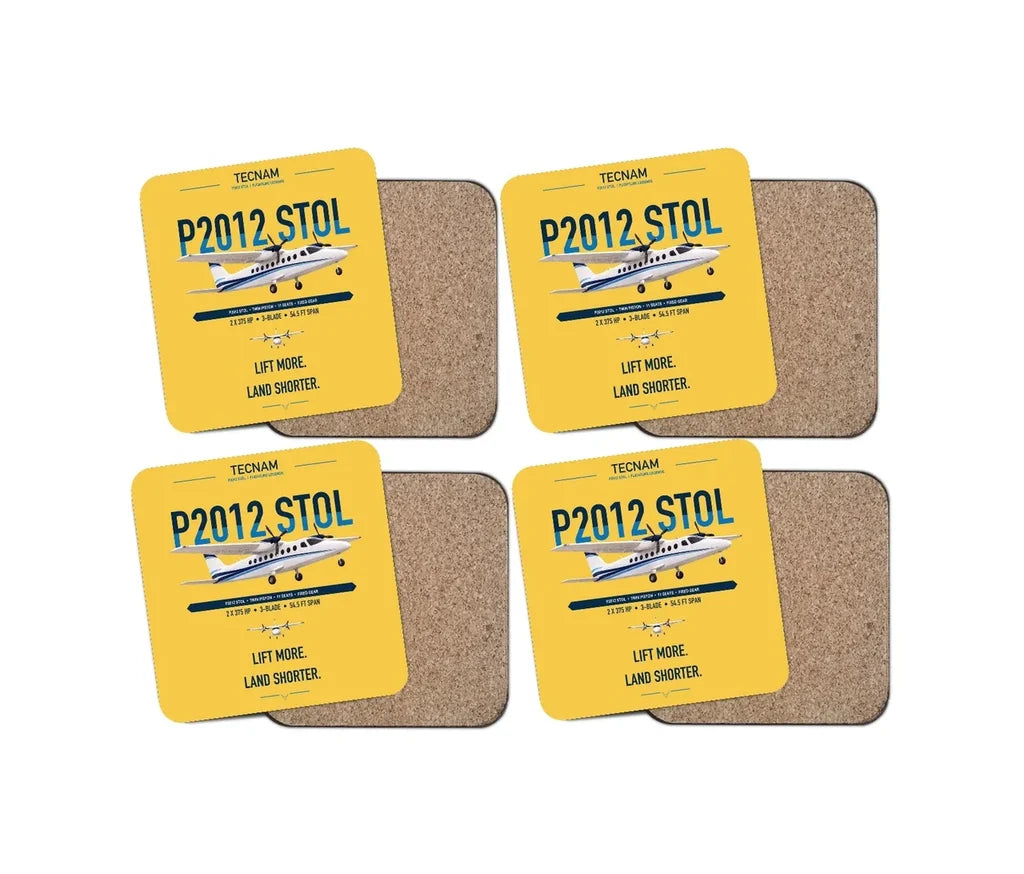 Tecnam P2012 STOL design on yellow 4 pieces set coaster