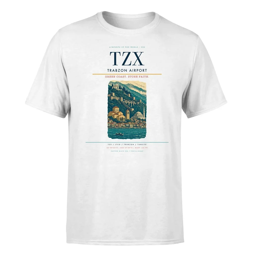 Trabzon Airport (TZX) T-Shirt single-side front print in White | trabzon-airport-tzx-double-side-t-shirt