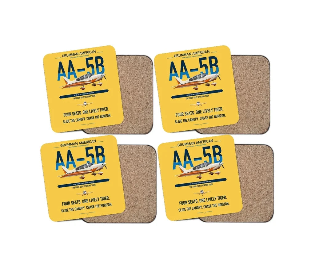 Grumman American AA-5B Tiger design on yellow 4 pieces set coaster
