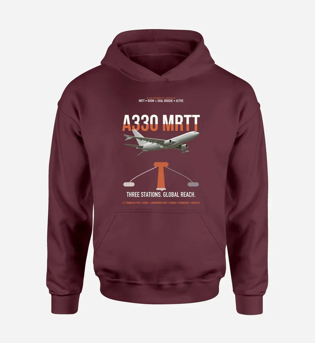 Airbus A330 MRTT design on dark red double-side hoodie, single-side print