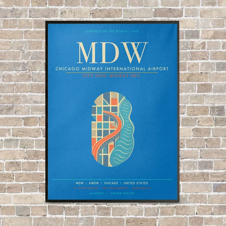 Chicago Midway International Airport MDW - Canvas Framed - Turquoise
