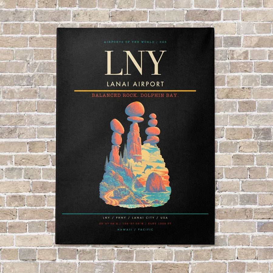 Lanai Airport LNY vertical canvas print - no frame - black background