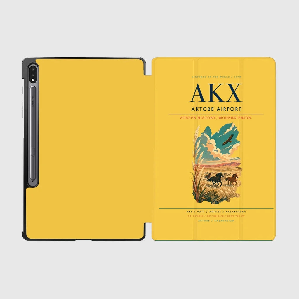 Aktobe Airport (AKX) design on yellow samsung tablet tablet case