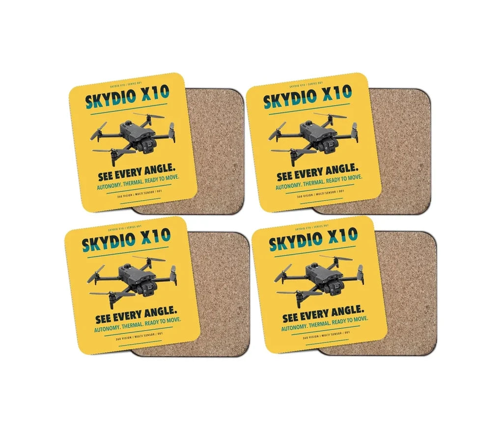 Skydio X10 design on yellow 4 pieces set coaster