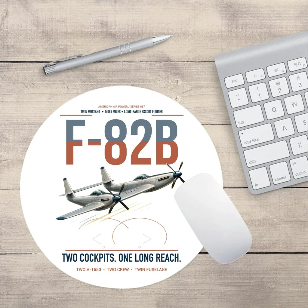 F-82B Twin Mustang design on white round mouse pad