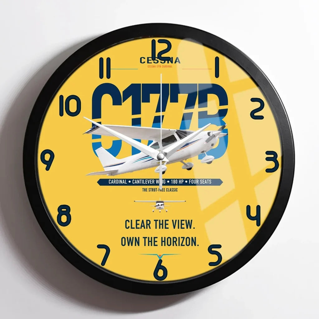 Cessna 177B Cardinal design on yellow framed wall clock
