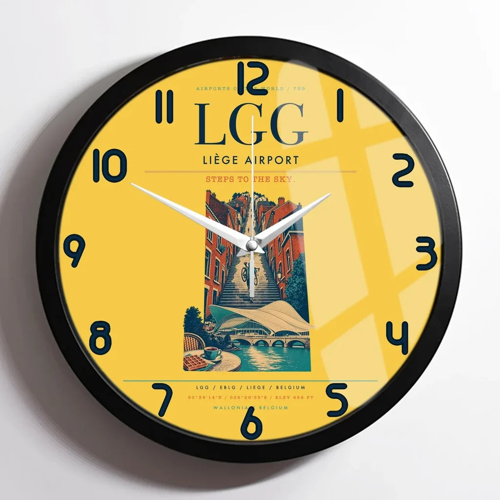 Liège Airport (LGG) design on yellow framed wall clock