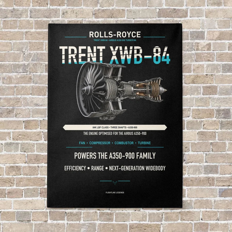 TRENT XWB-84 vertical canvas print - no frame - black background