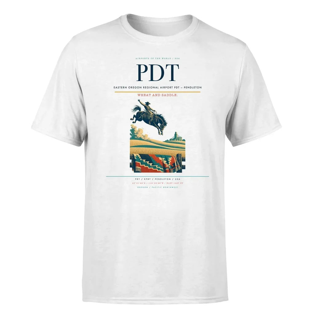 Eastern Oregon Regional Airport (PDT) T-Shirt single-side front print in White | eastern-oregon-regional-airport-pdt-double-side-t-shirt