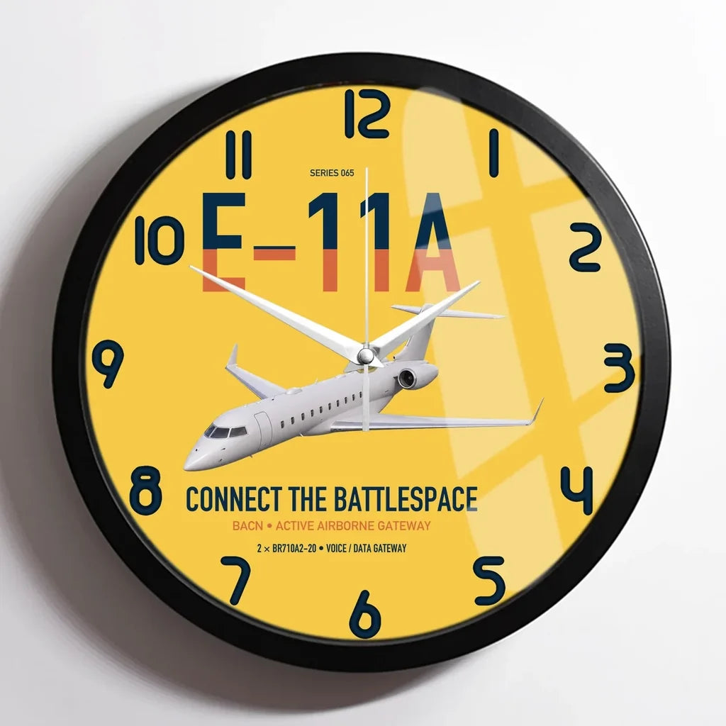 E-11A BACN design on yellow framed wall clock