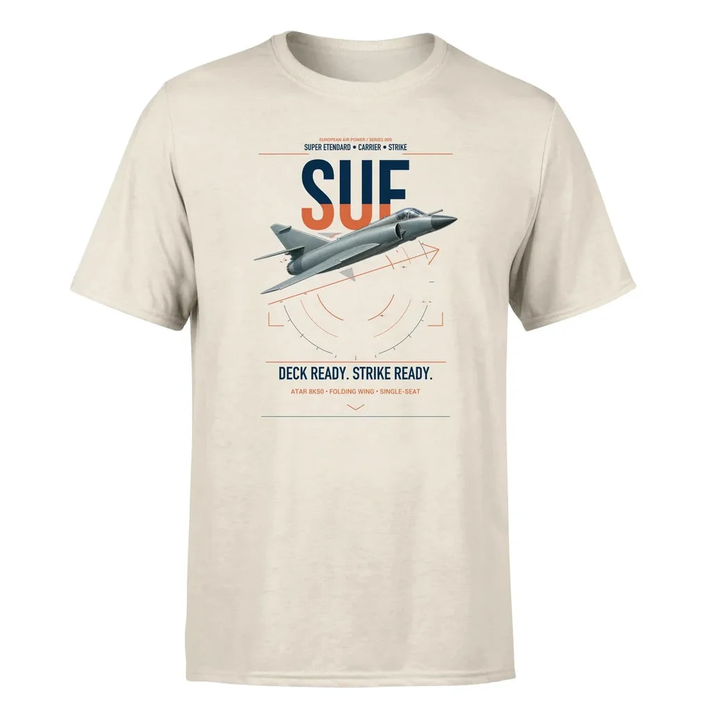 Dassault Super Étendard design on beige t-shirt, single-side print