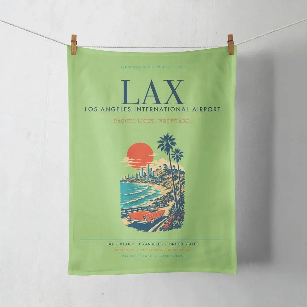 Los Angeles International Airport (LAX) design on light green towel