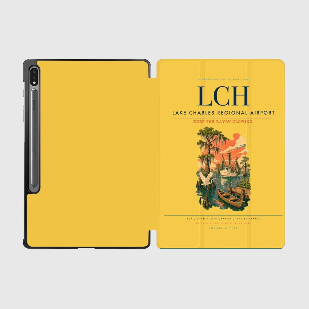 Lake Charles Regional Airport (LCH) design on yellow samsung tablet tablet case