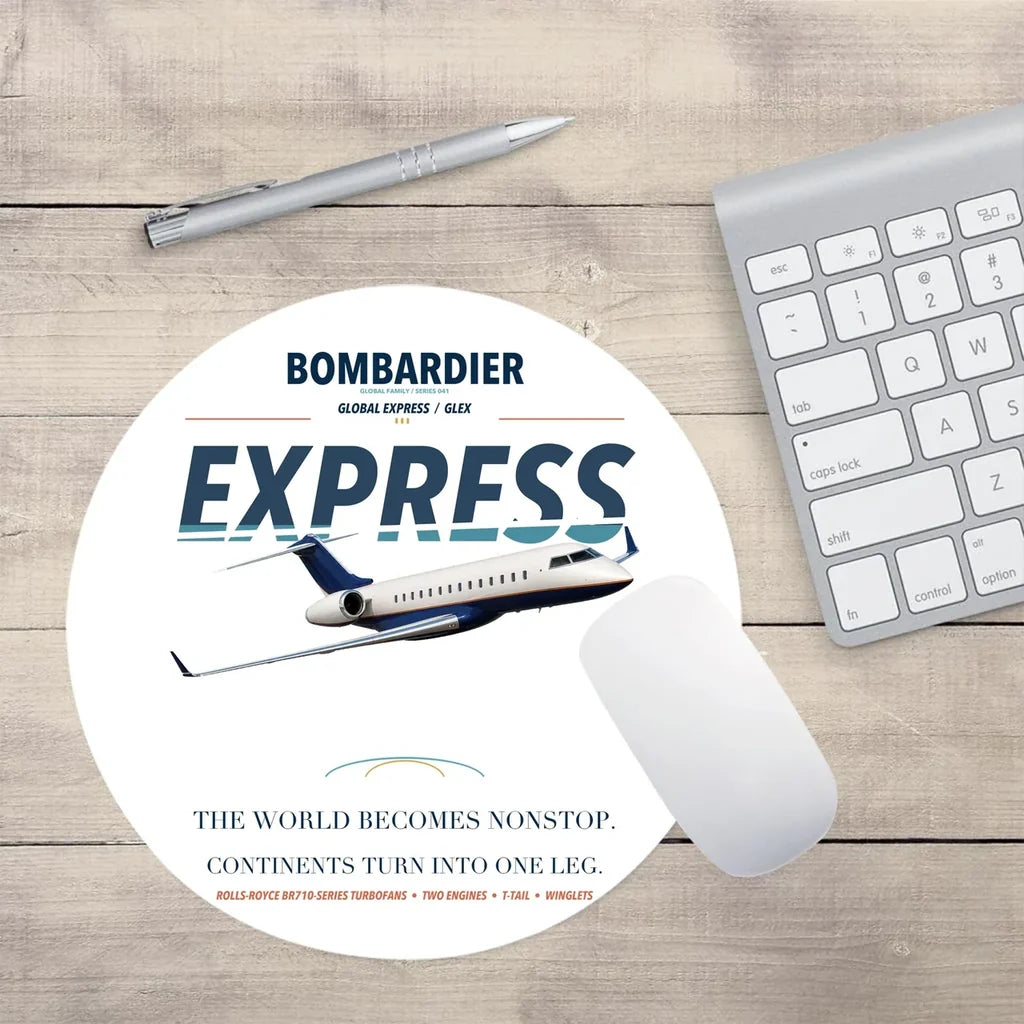 Bombardier Global Express design on white round mouse pad