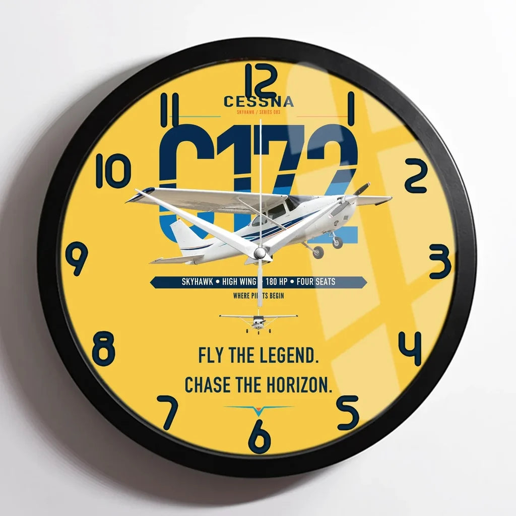 Cessna 172 Skyhawk design on yellow framed wall clock