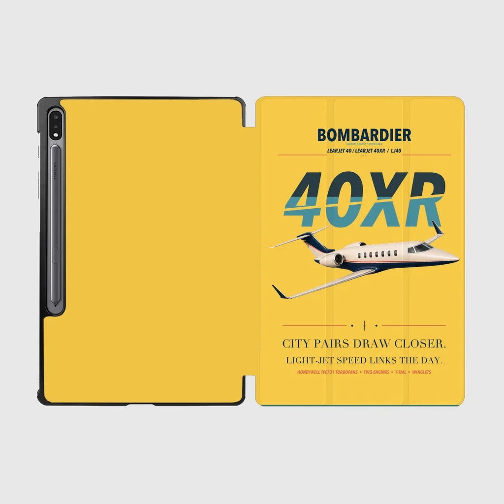 Bombardier Learjet 40XR design on yellow samsung tablet tablet case