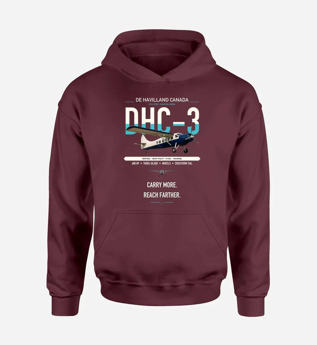 DHC-3 Otter design on dark red double-side hoodie, single-side print