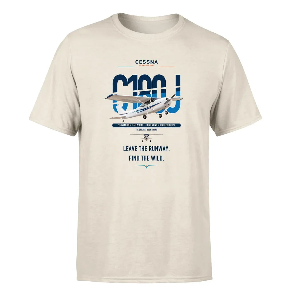Cessna 180J Skywagon design on beige t-shirt, single-side print