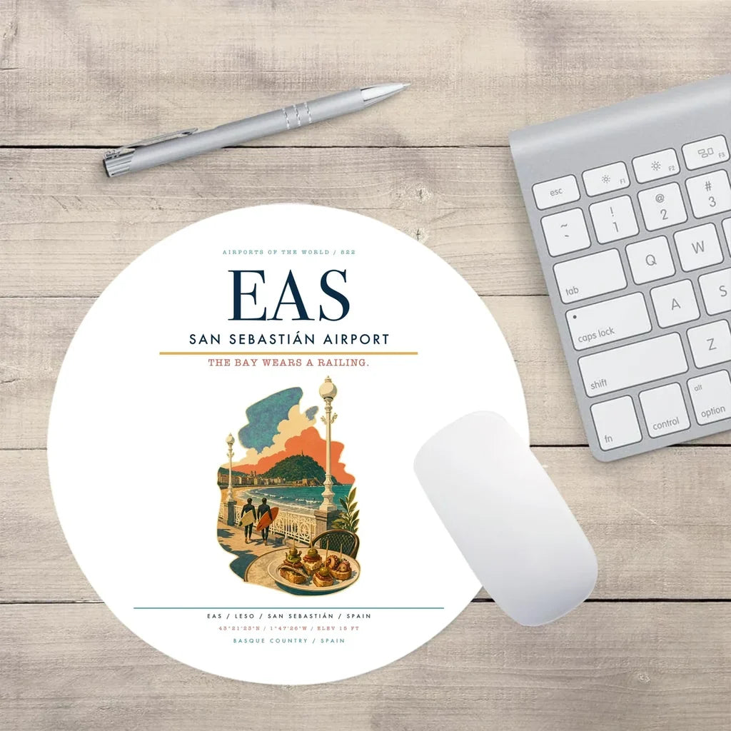 San Sebastián Airport (EAS) design on white round mouse pad