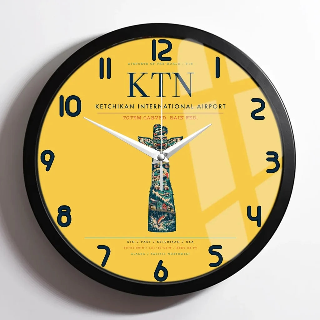 Ketchikan International Airport (KTN) design on yellow framed wall clock