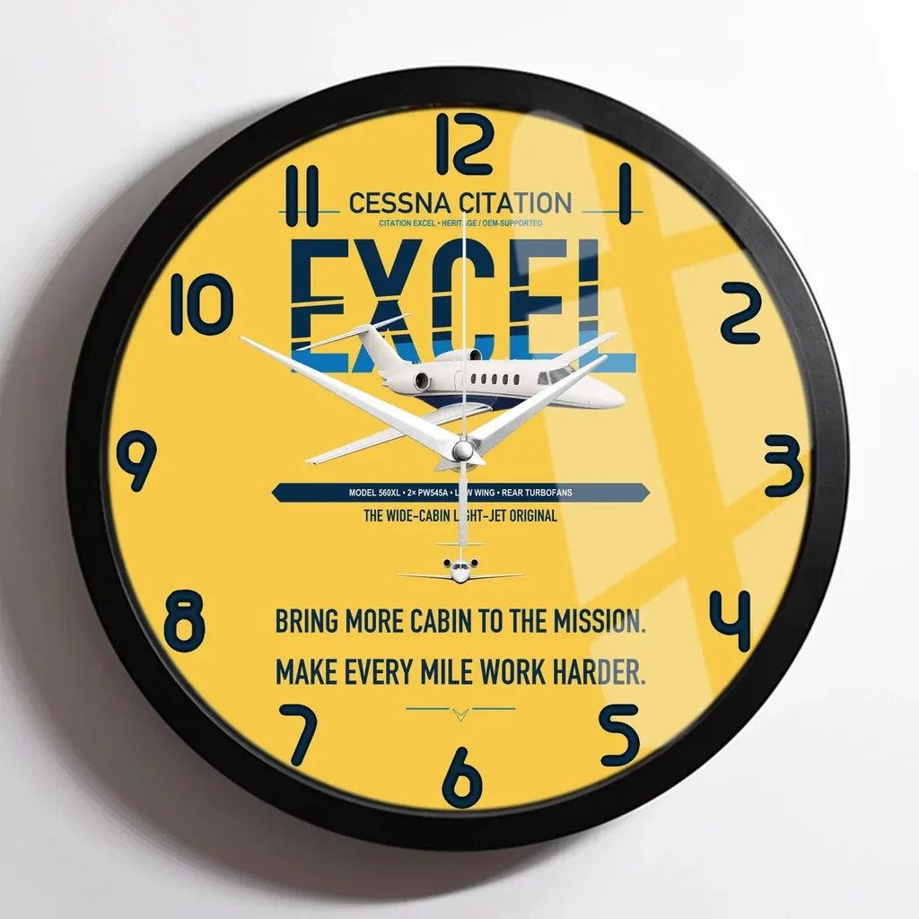 Cessna Citation Excel design on yellow framed wall clock