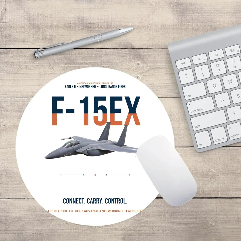 F-15EX Eagle II Connect Carry Control design on white round mouse pad