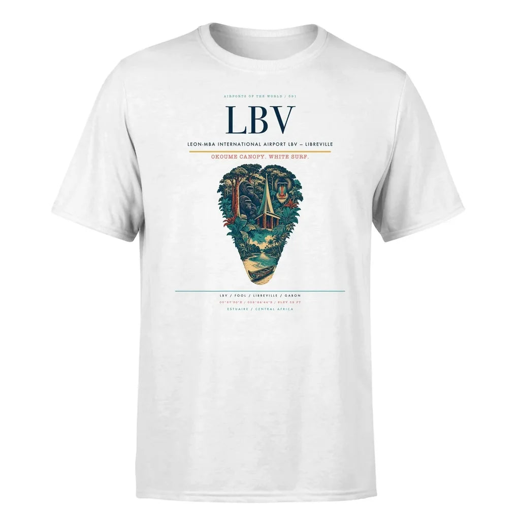 Leon-Mba International Airport (LBV) T-Shirt single-side front print in White | leon-mba-international-airport-lbv-double-side-t-shirt