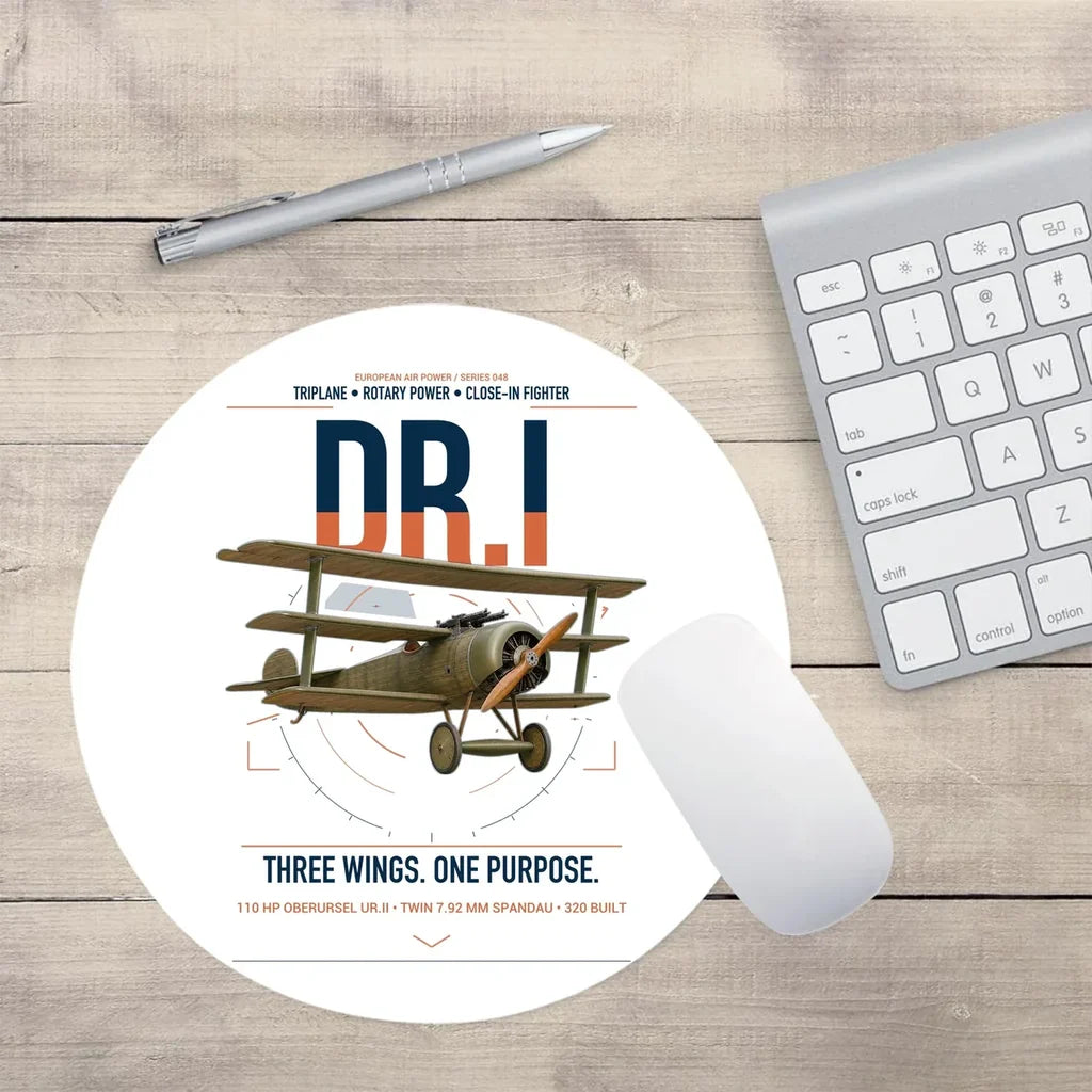 Fokker Dr.I design on white round mouse pad