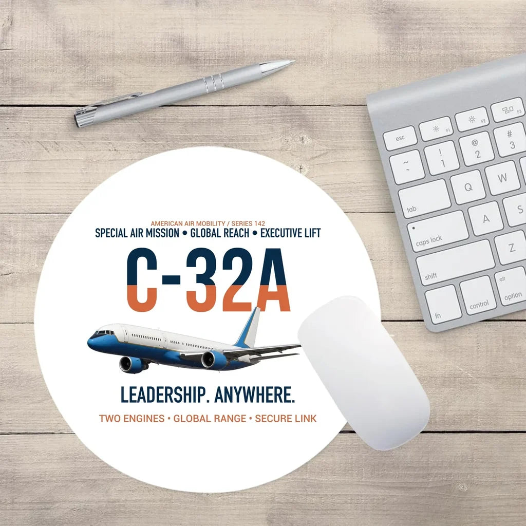 C-32A Air Force Two Global Reach design on white round mouse pad