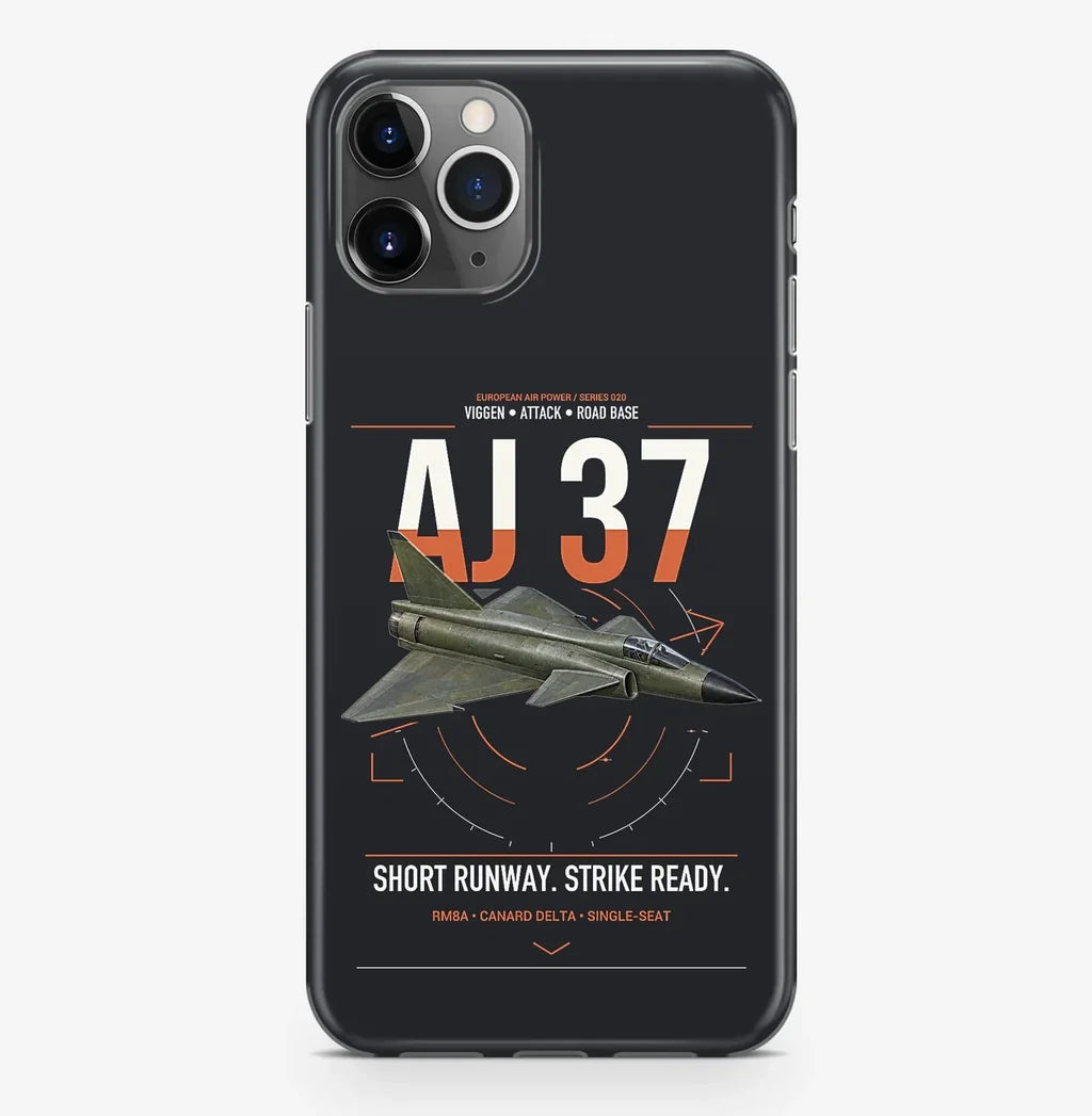 Saab AJ 37 Viggen design on black magsafe iphone case, for iPhone Pro Max
