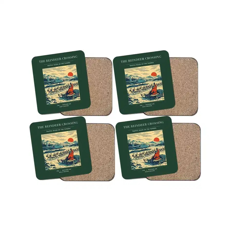The Reindeer Crossing - Designed Coasters design on dark green 4-pieces-set