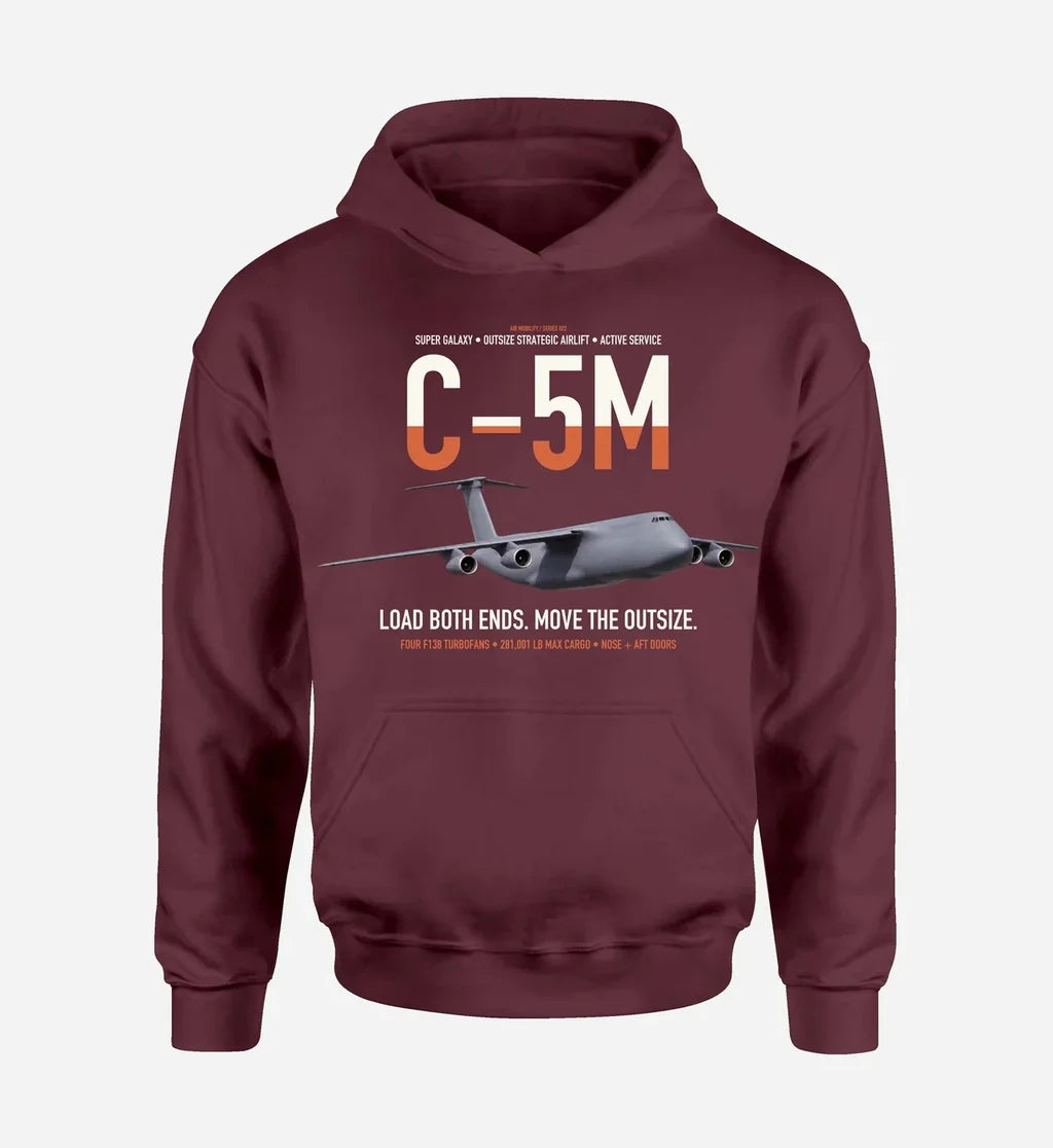 C-5M Super Galaxy design on dark red double-side hoodie, single-side print
