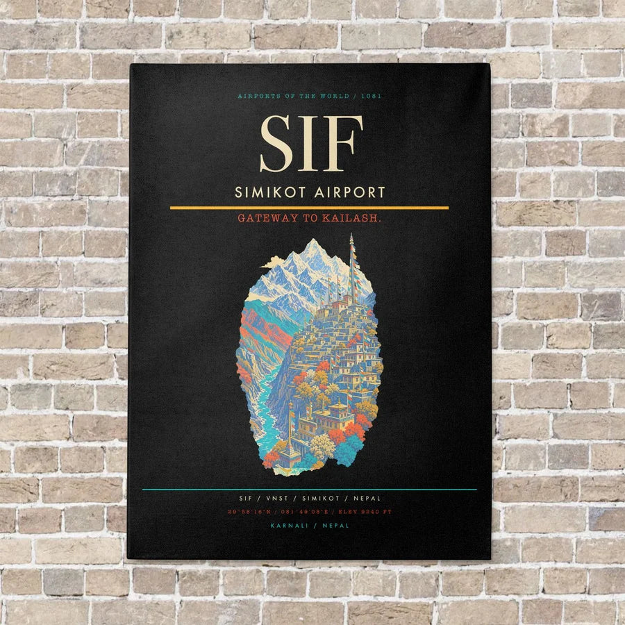 Simikot Airport SIF - Canvas No Frame - Black