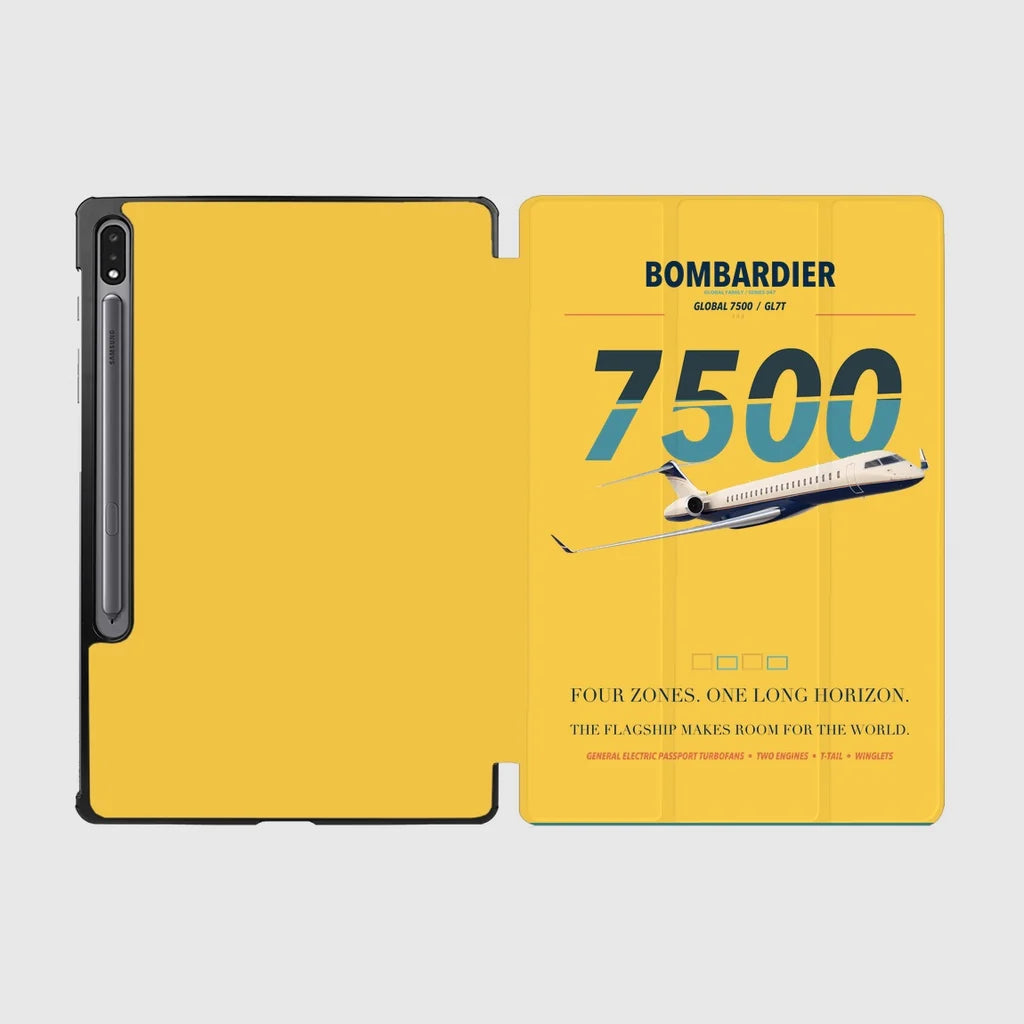 Bombardier Global 7500 design on yellow samsung tablet tablet case